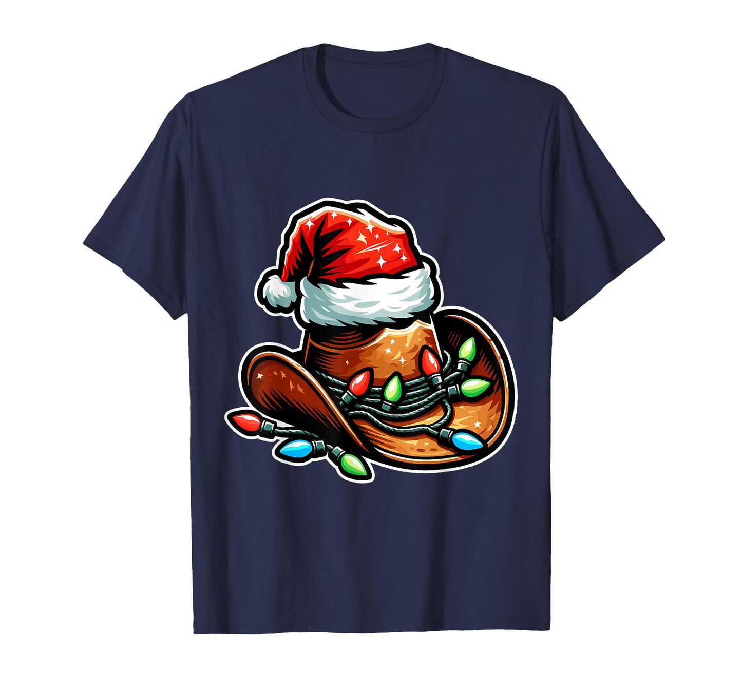 Cowboy Santa Hat Xmas Reindeer Rodeo Christmas In Texas T-Shirt