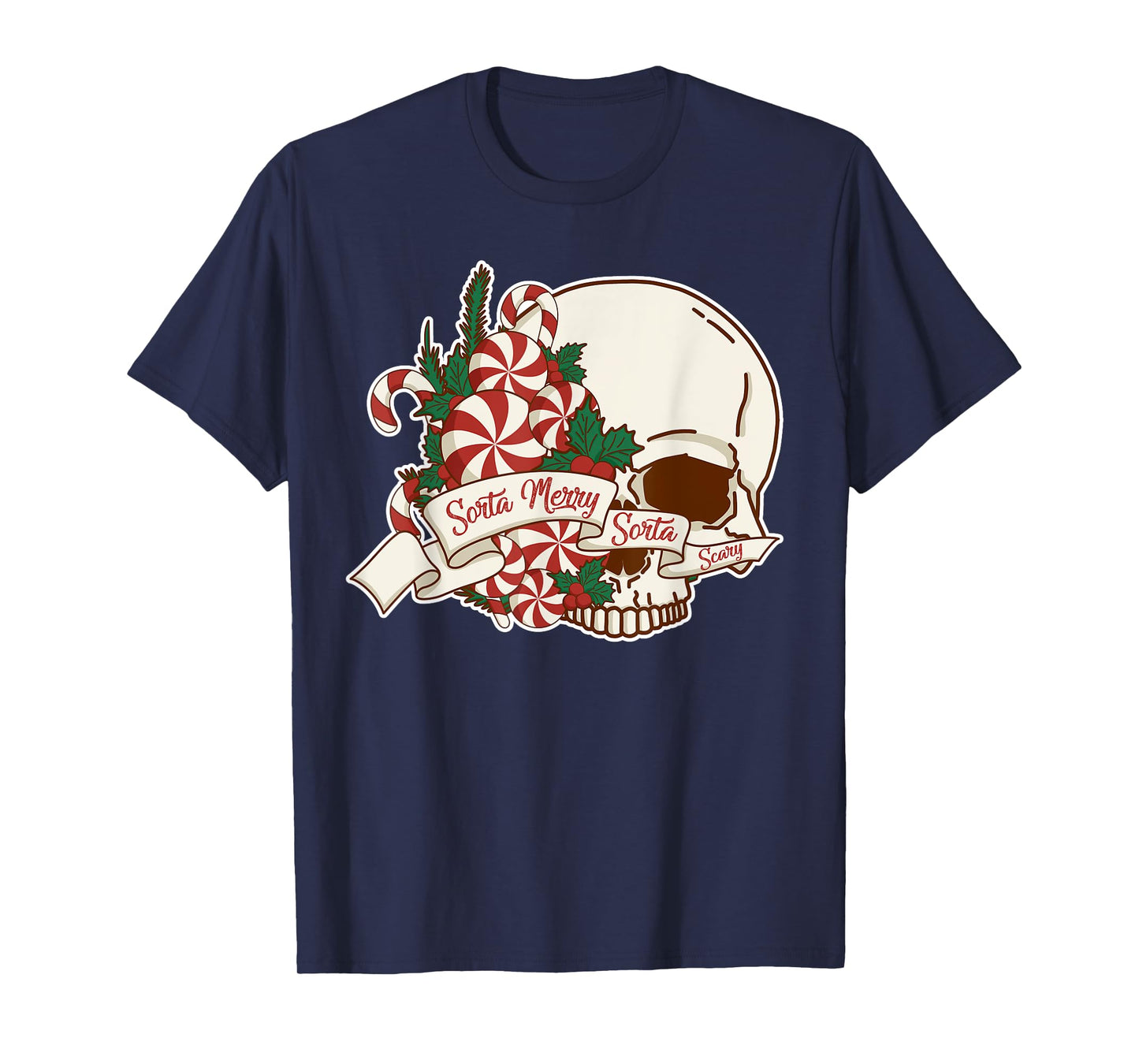 Sorta Merry Sorta Scary Skull Christmas Peppermint Candy T-Shirt