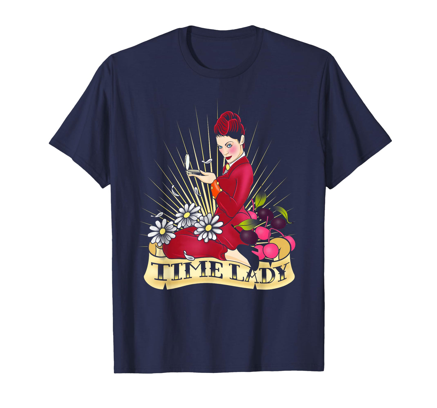 Doctor Who Rockabilly Missy Time Lady Vintage TimeTravel Fan T-Shirt - Women's Unisex-Adults Black Cotton Classic Fit Crew Neck Short Sleeve T-Shirt - Small