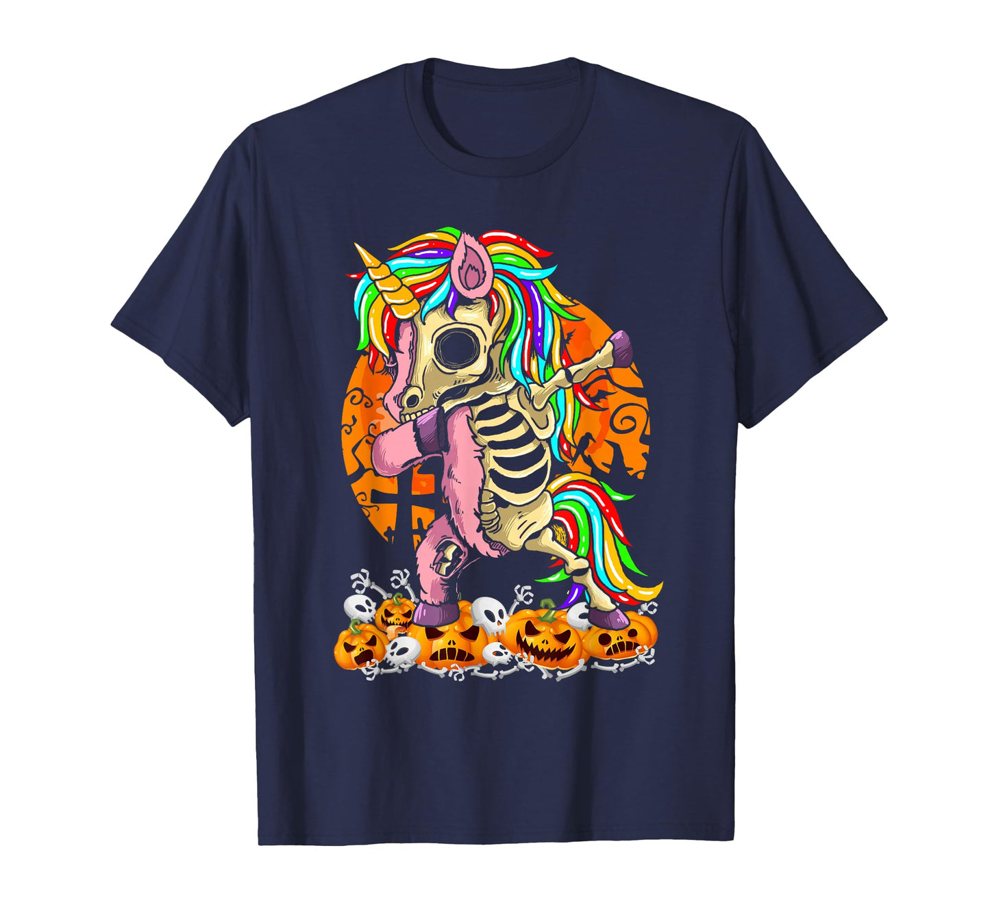Unicorn Zombie Skeleton Dabbing Pumpkin Halloween Moon T-Shirt