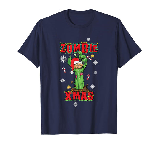 Zombie Xmas Merry Halloween Christmas Brains Zombie Hand T-Shirt