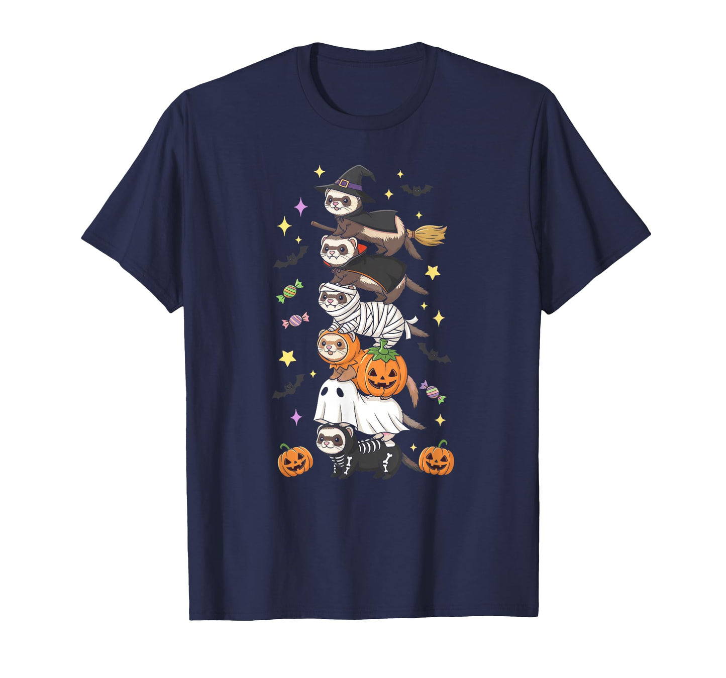 Funny Ferret Witch Vampire Ghost Halloween Kids Mens Womens T-Shirt