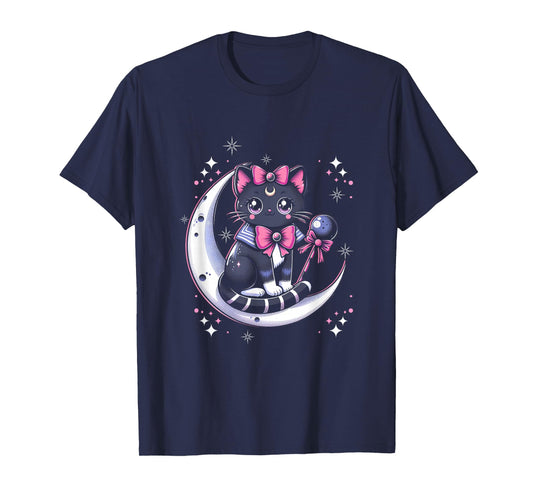 Sailor Meow Cat Sitting On The Moon Space Gothic Halloween T-Shirt