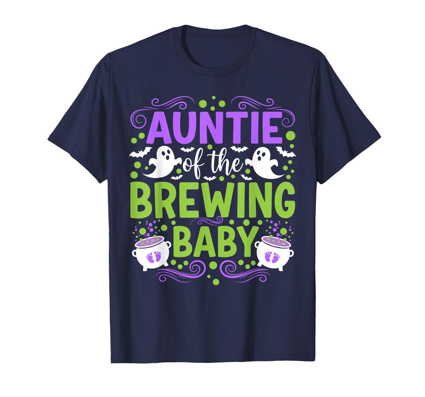 Auntie of Brewing Baby Halloween Baby Shower Witch Ghost T-Shirt
