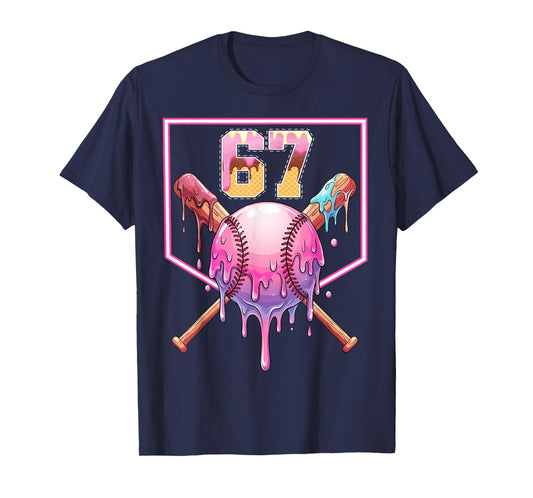 Baseball Ice Cream Drip Number 67 Player 67th Birthday Meme T-Shirt
