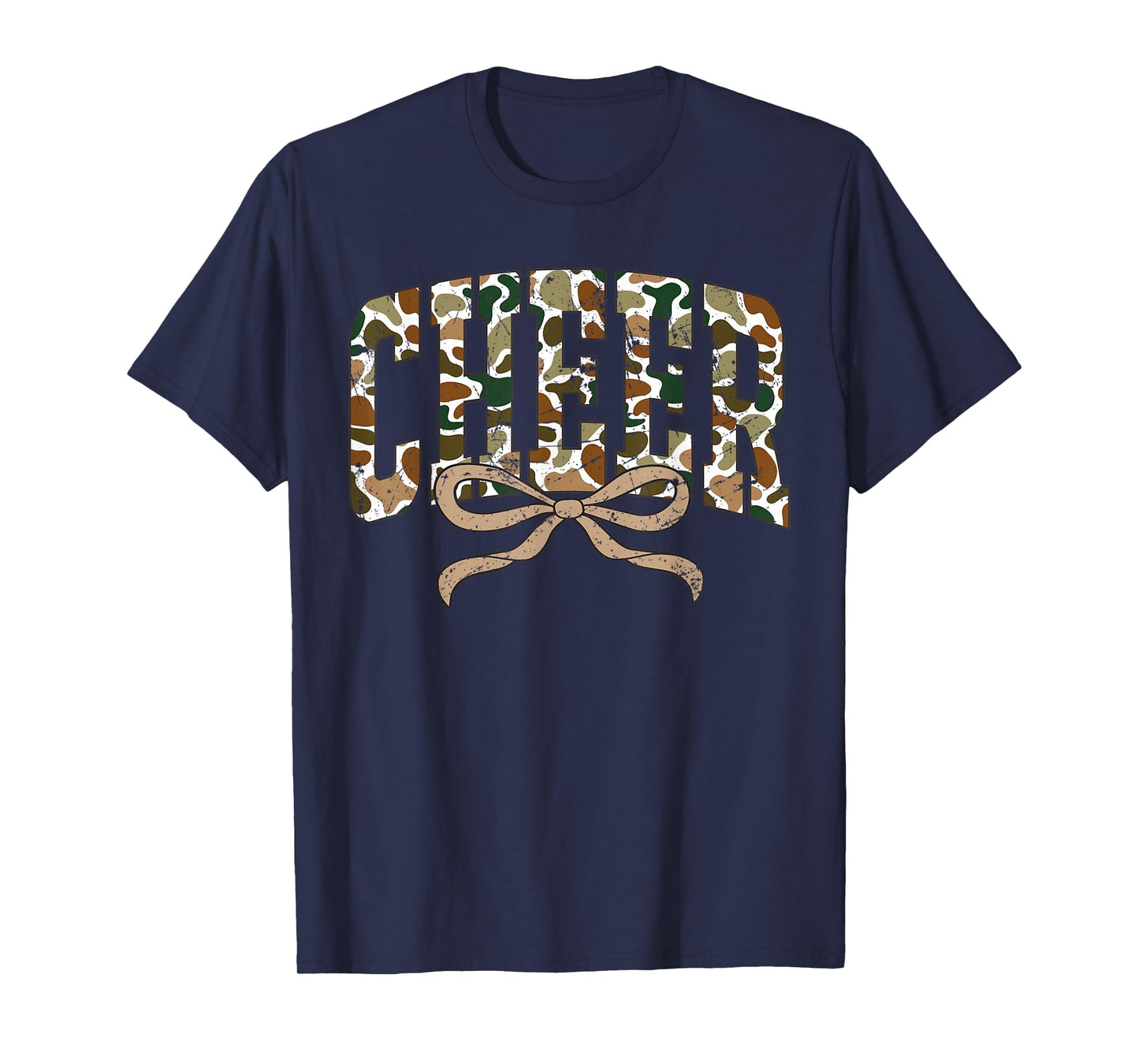 Retro Camo Cheer Coquette Bow Camouflage Sport Cheerleader T-Shirt