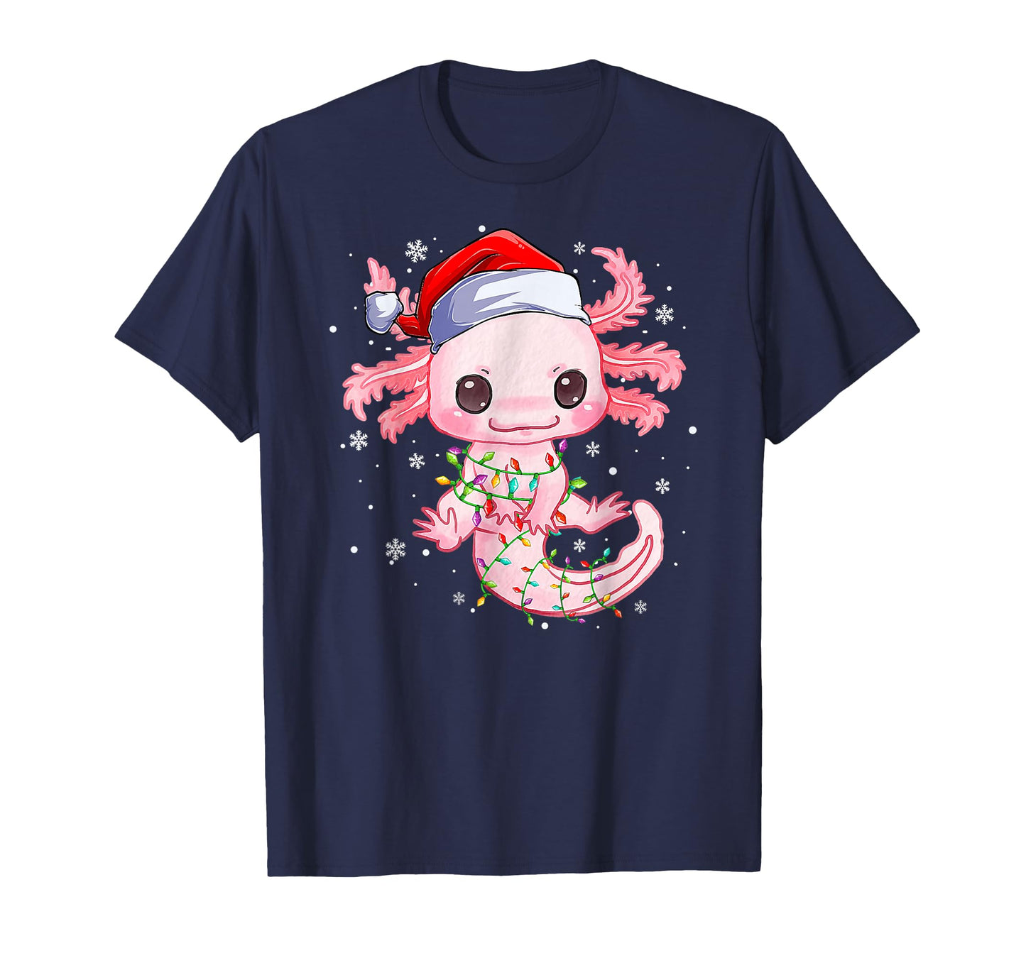 Christmas Axolotl Santa Hat Lights Japanese Cute Anime Xmas T-Shirt