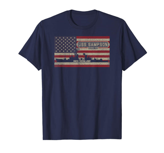 USS Sampson DDG-10 Destroyer Ship USA American Flag T-Shirt