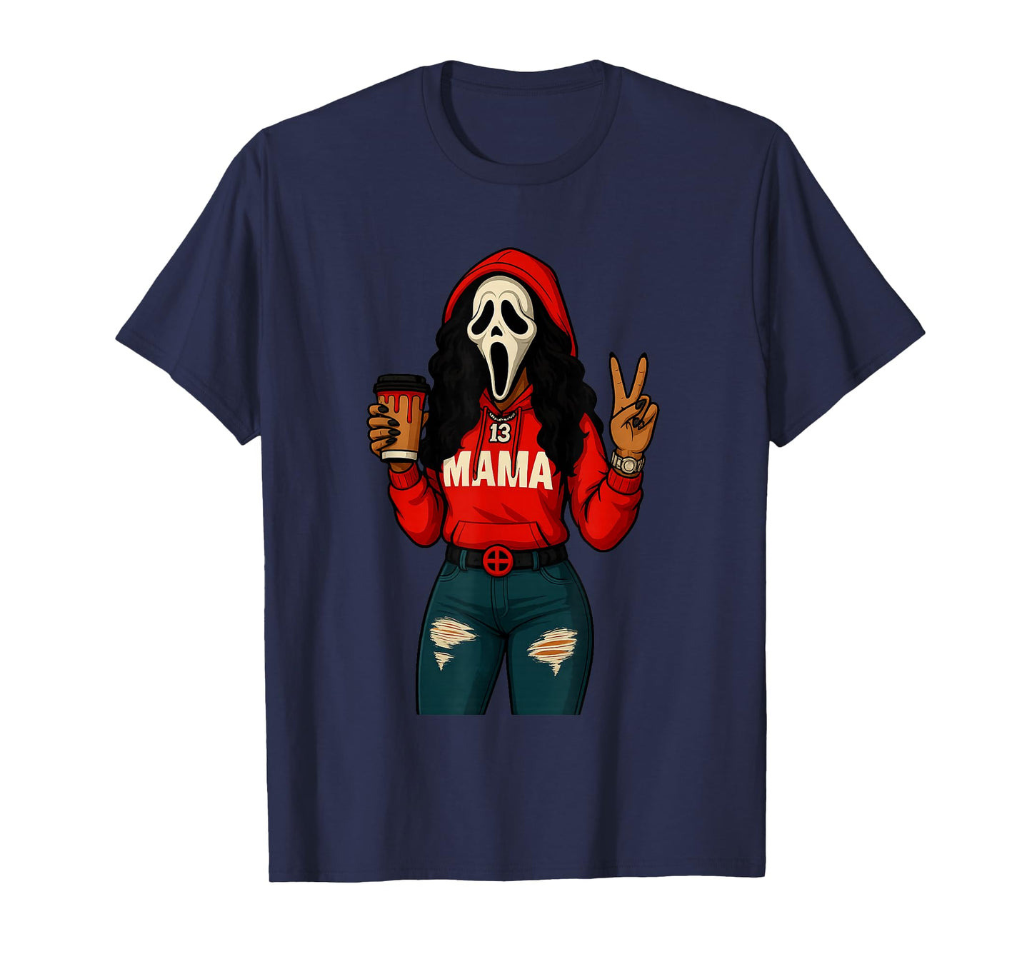 Horror Punk Spooky Mama – Funny Ghost Coffee Lover Halloween T-Shirt