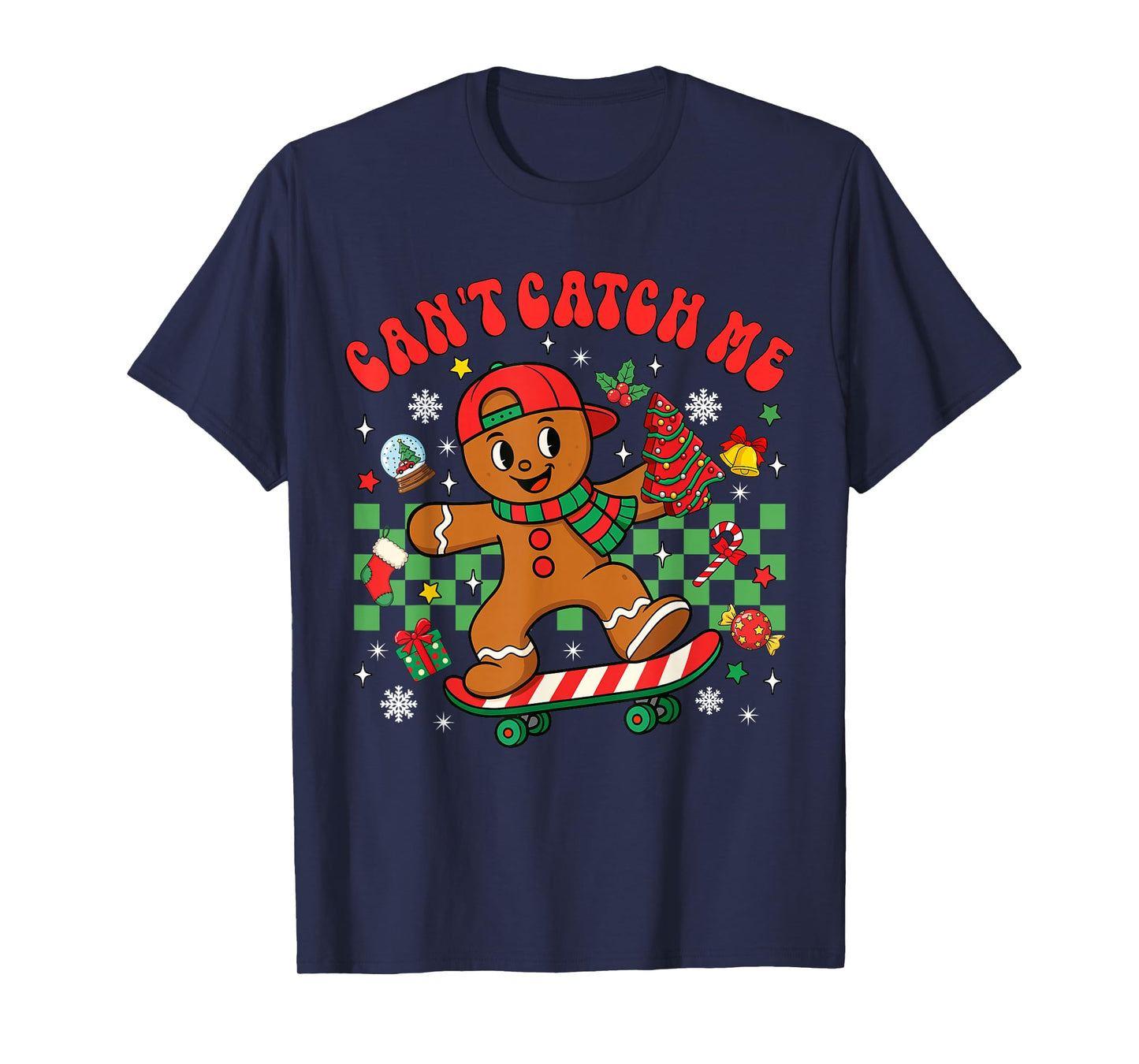 Can't Catch Me Christmas Gingerbread Man Xmas Cookie Boy Kid T-Shirt
