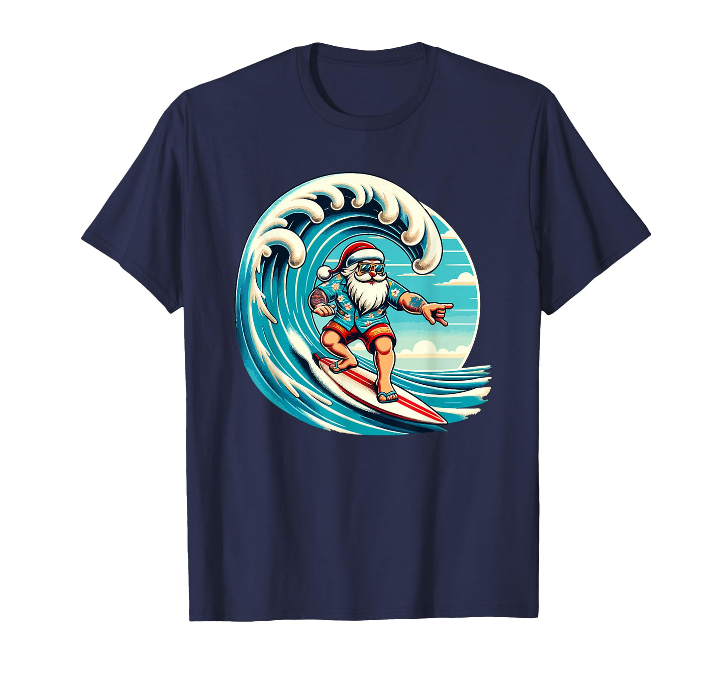 Santa Claus Hawaiian Surfing Christmas Aloha Tropical Xmas T-Shirt