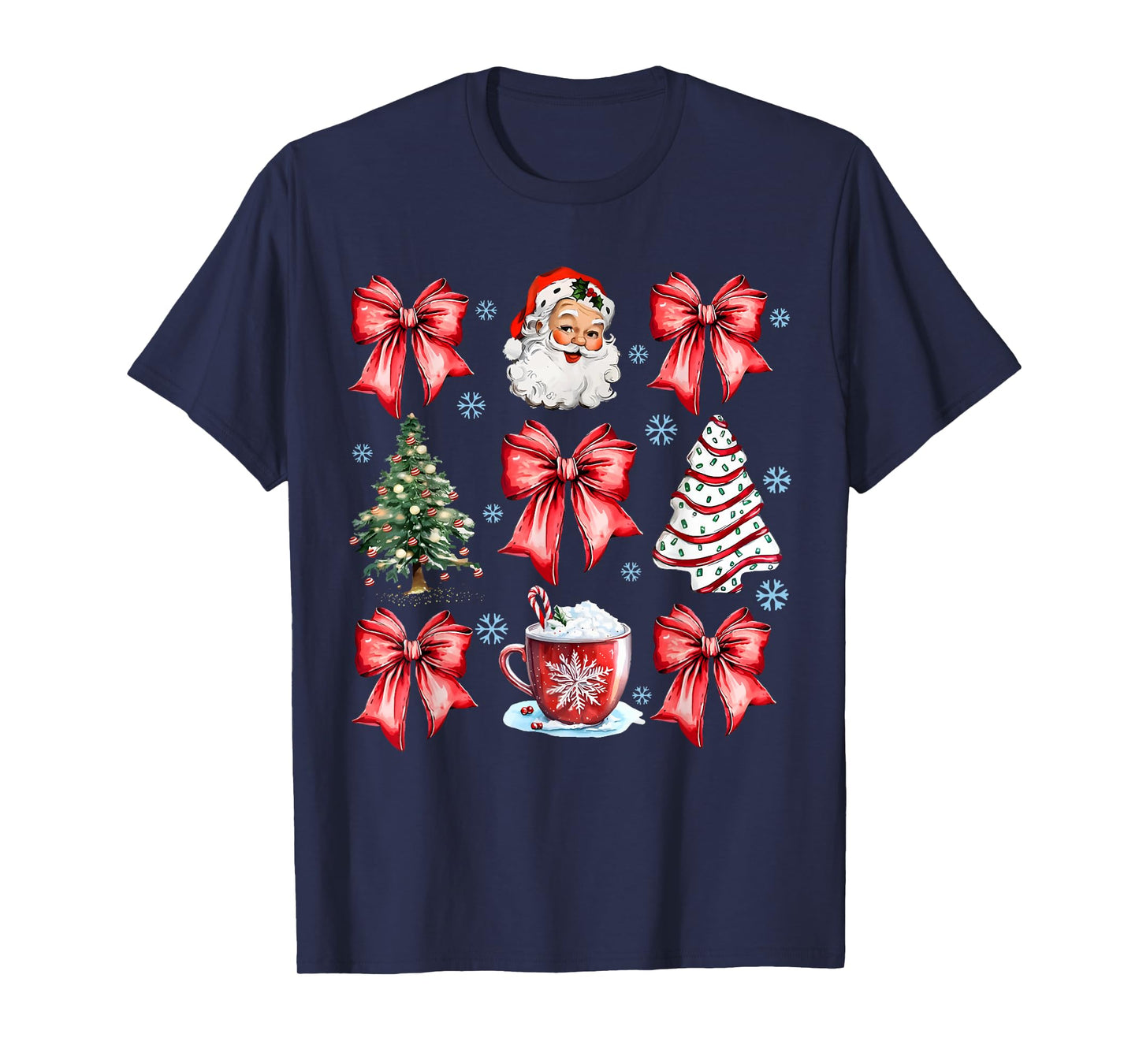 Coquette Bow Santa Christmas Tree Cake Candy Cane Girly Xmas T-Shirt