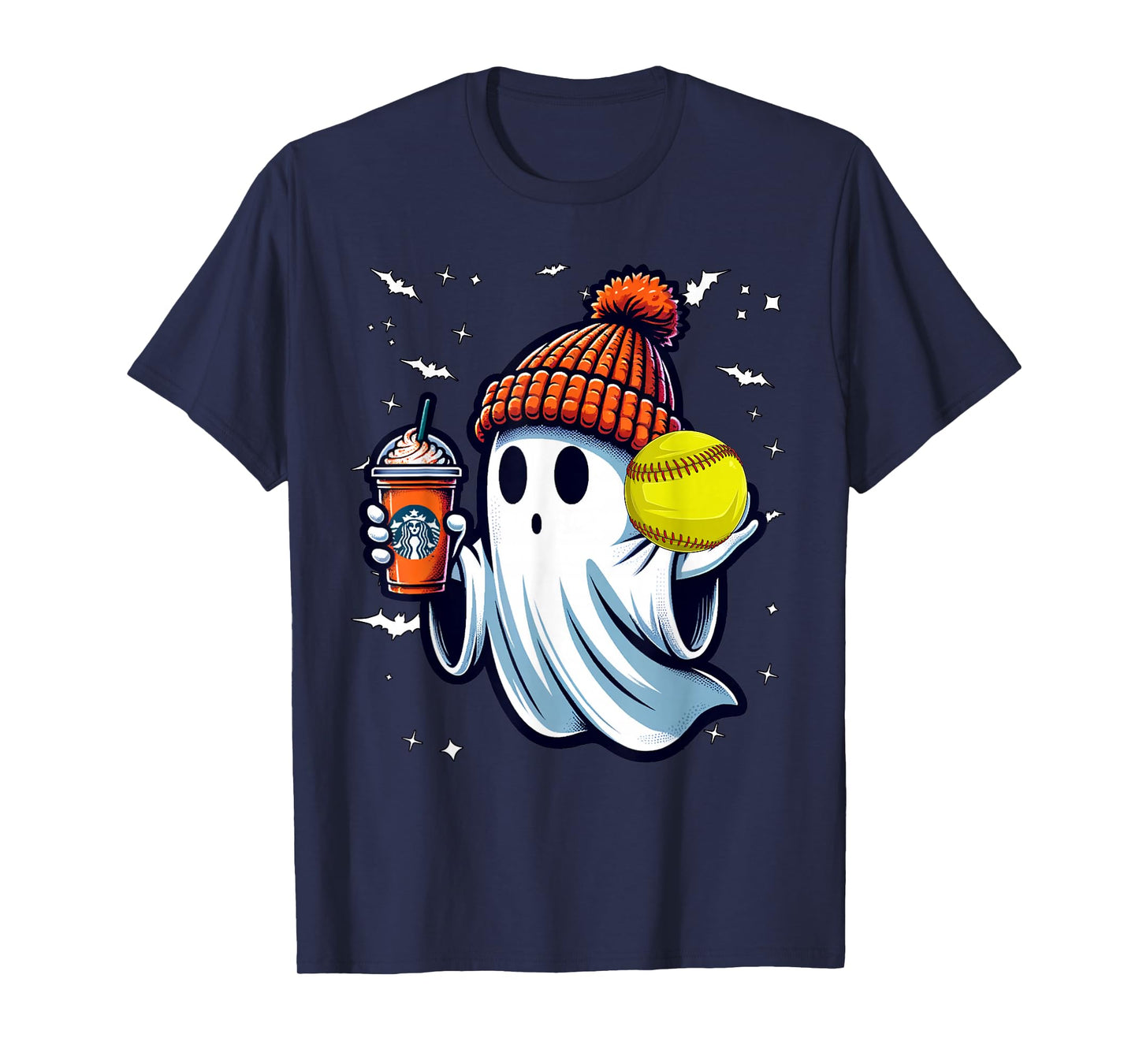 Ghost Pumpkin Drinks Beanie Fall Softball Lovers Halloween T-Shirt