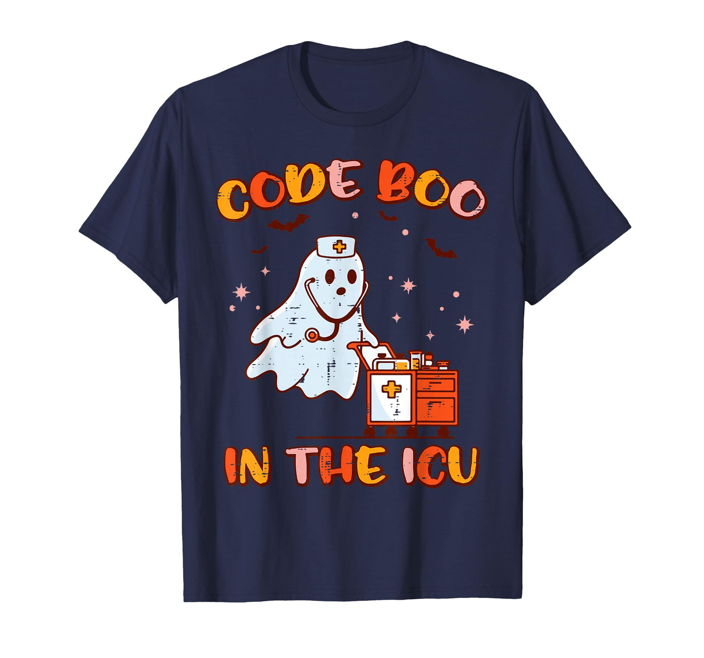 Halloween Nurse Code Boo ICU Ghost Costume Scrub Top Women T-Shirt