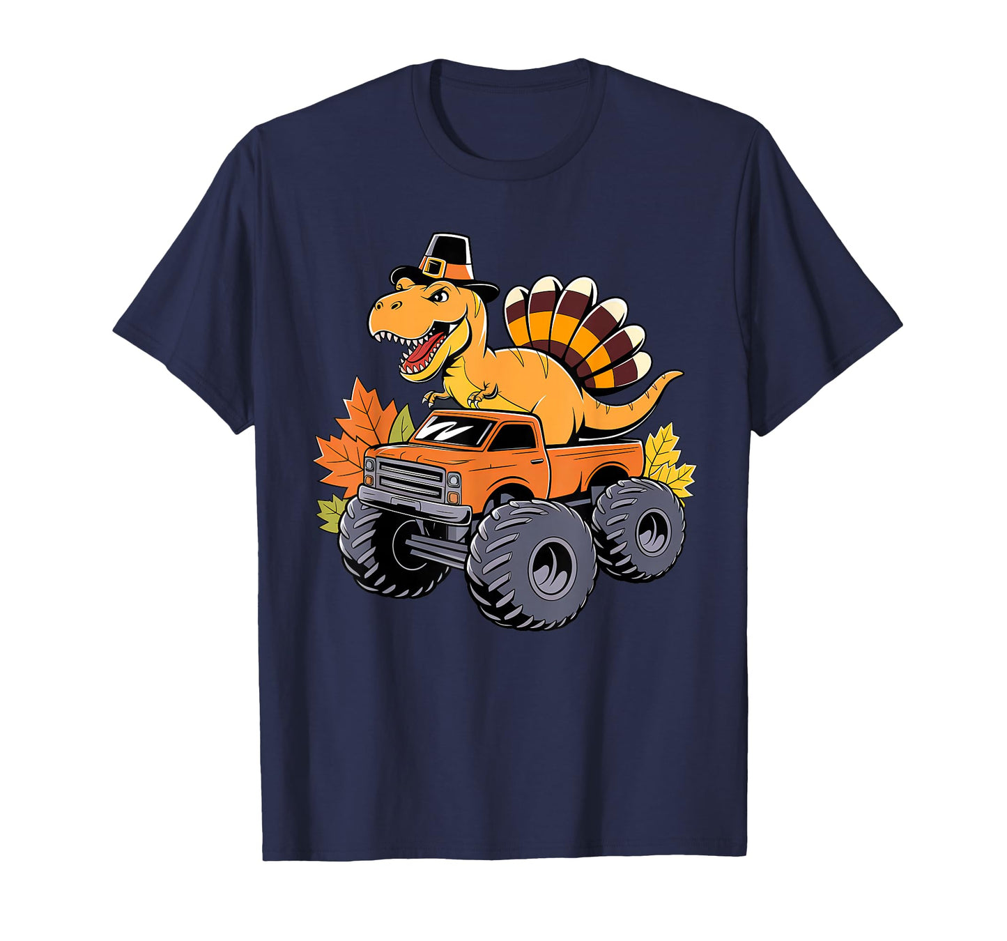 Dinosaur Thanksgiving Boys Kids Dino T Rex Monster Truck T-Shirt