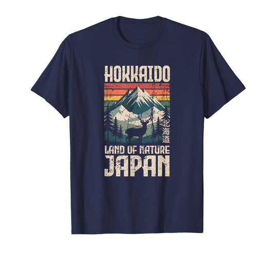 Hokkaido Japan Deer Vintage Travel Kawaii Kanji Souvenir T-Shirt