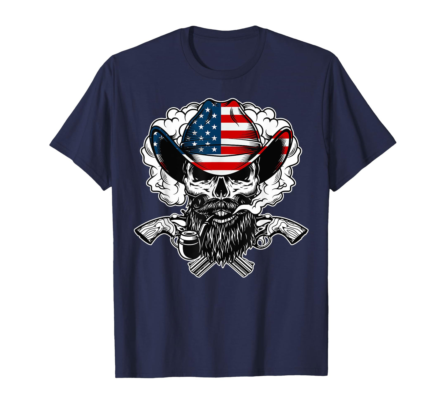Cool Sugar Skull Cowboy Hat American Flag 4th of July T-Shirt