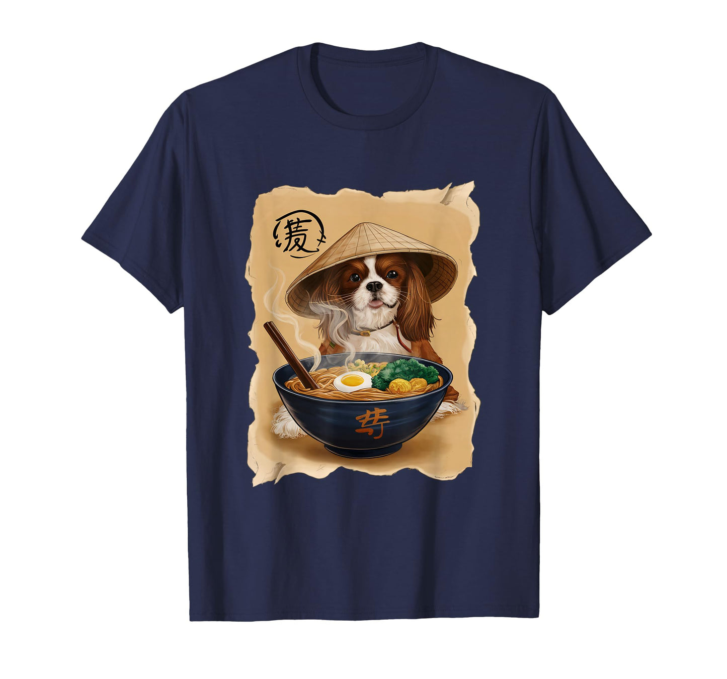 Kawaii Eating Ramen Japanese Cavalier King Charles Spaniel T-Shirt