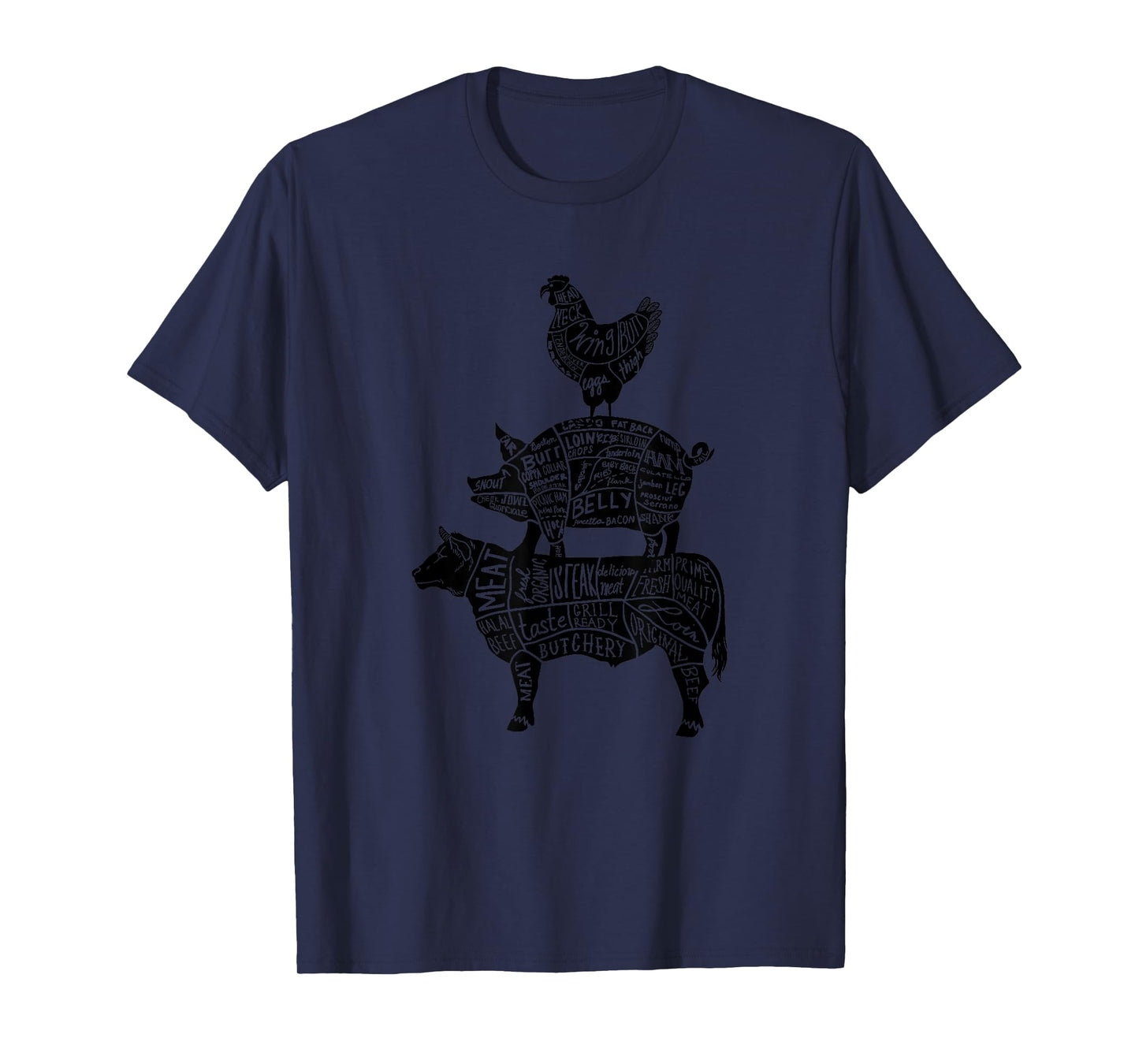 Cow Pig Chicken Parts Retro Beef Pork Poultry Meat Cuts Gift T-Shirt