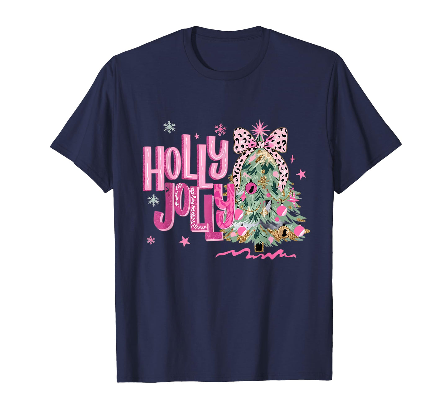 Holly Coquette Bow Jolly Rainbow Christmas Tree Xmas Holiday T-Shirt