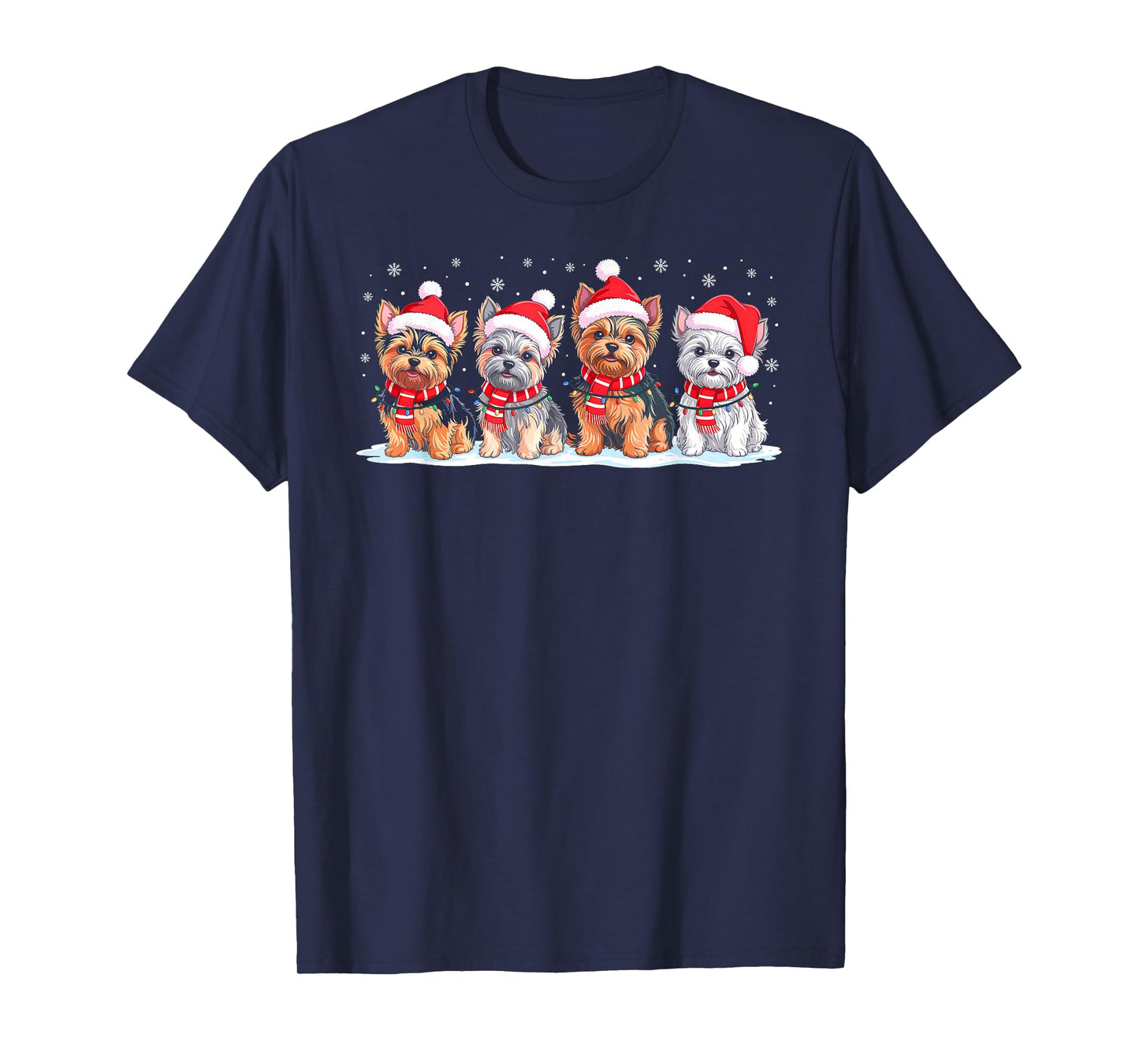 Shih Tzu Dog Christmas Pajamas Santa Hat Xmas Lights T-Shirt