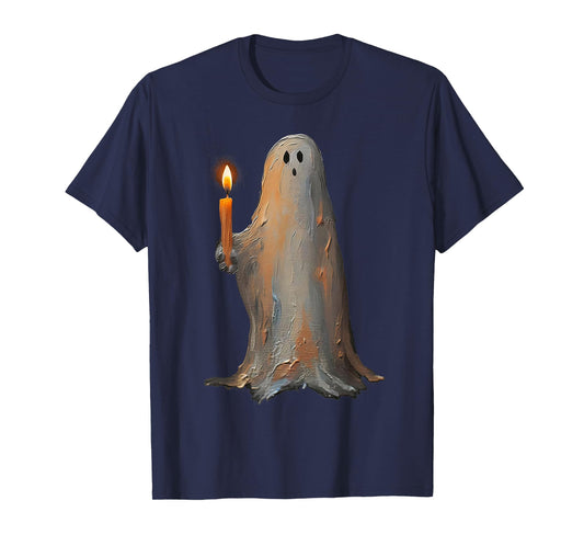 Halloween Ghost Holding Candle Spooky T-Shirt
