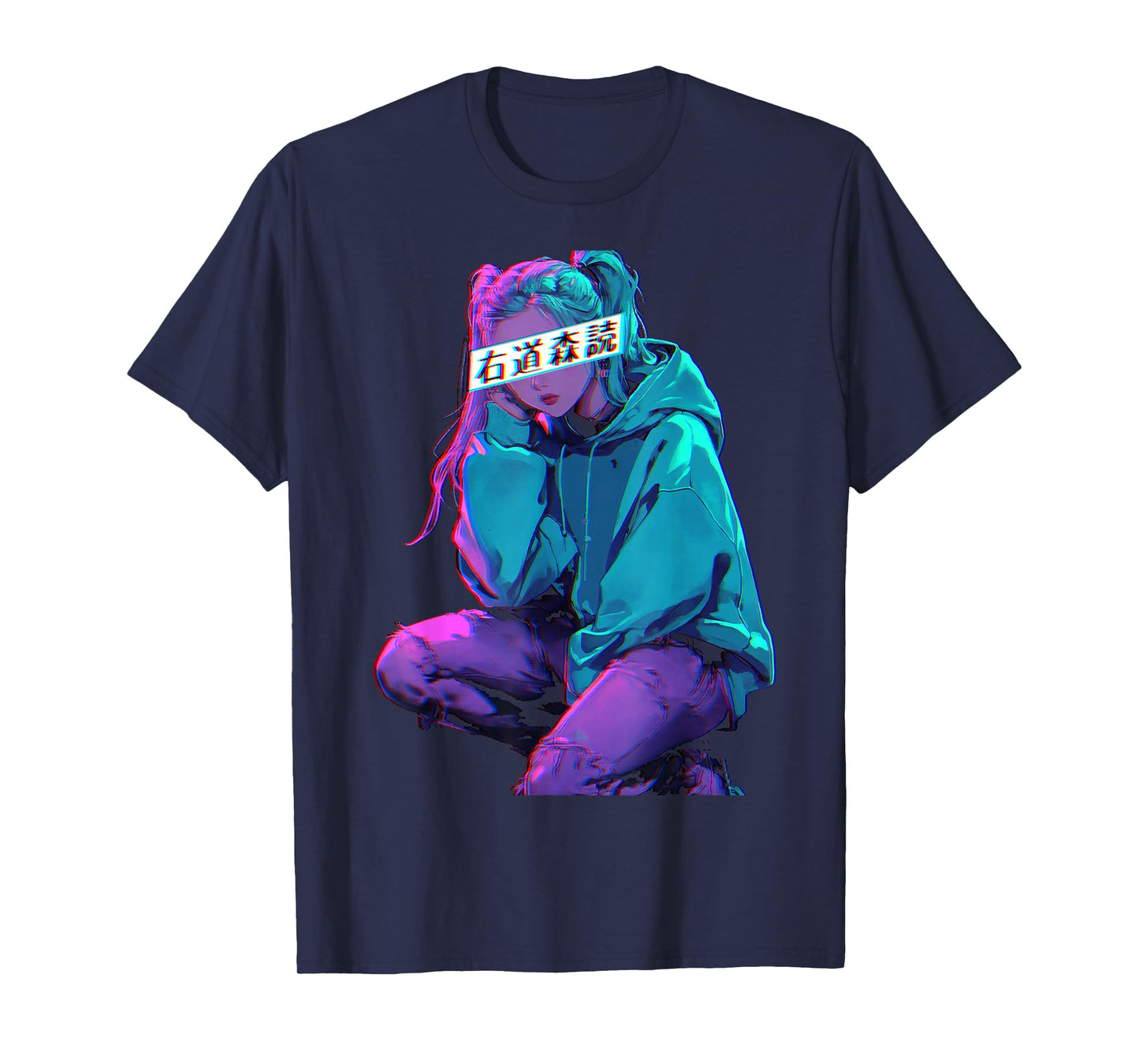 Anime Girl Vaporwave Aesthetic Glitch Art Manga Style T-Shirt