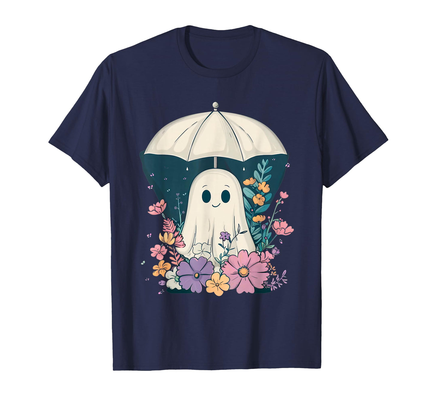Cute Boho Ghost Under Umbrella Halloween Party Ghost Costume T-Shirt
