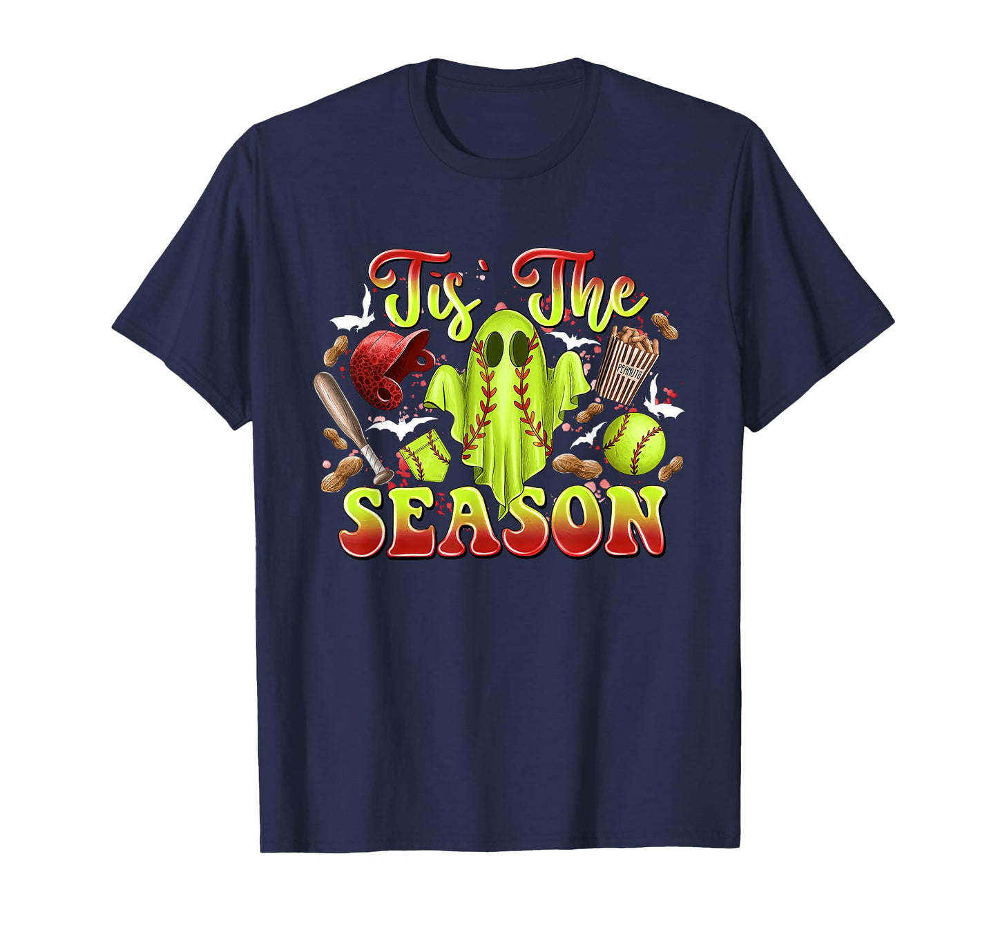 Spooky Softball Ghost Costume Funny Halloween Tis The Season T-Shirt