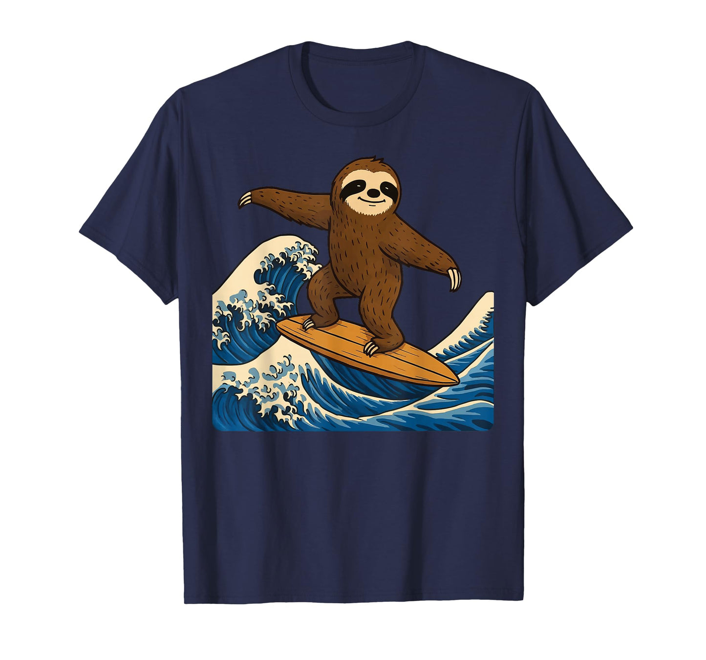 Sloth Surfing Japanese Wave T-Shirt