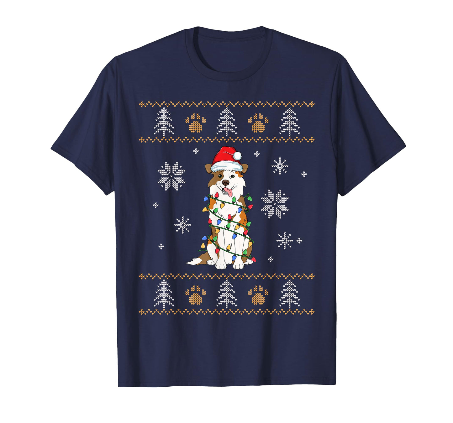 Ugly Christmas Australian Shepherd Family Xmas Aussie Dog Men Women Kids T-Shirt
