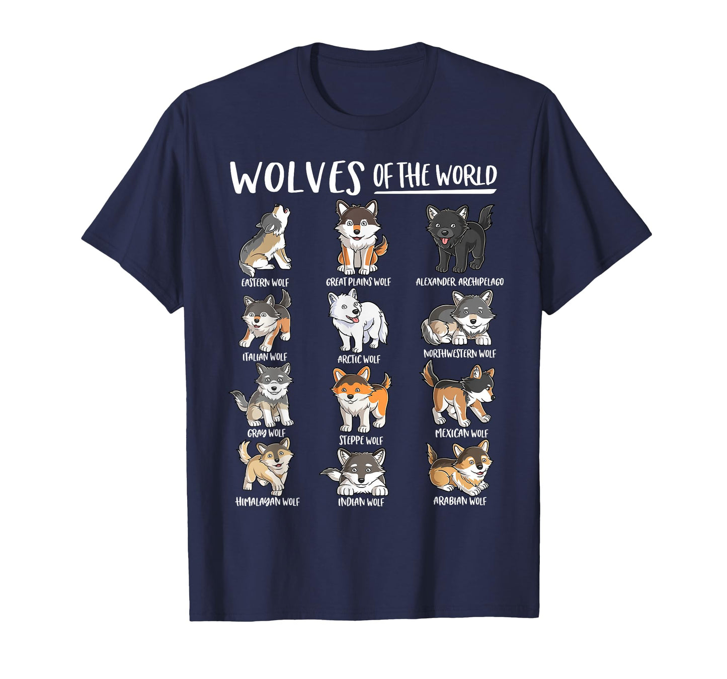 Wolves of The World Cool Educational Types of Wolf Animal T-Shirt