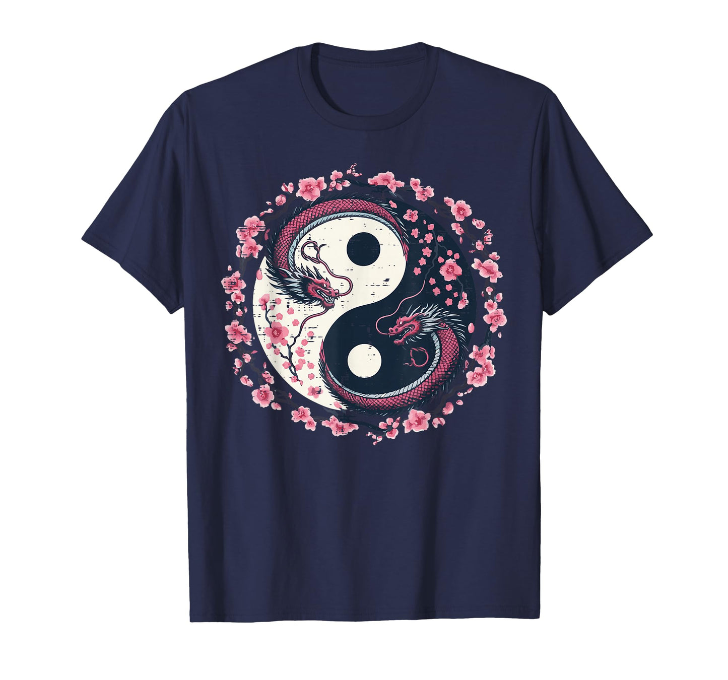 Dragon Sakura Yin Yang Japanese Cherry Blossoms Women Girls T-Shirt