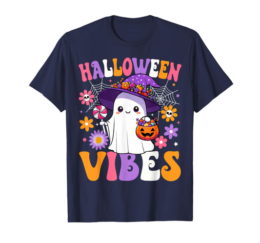 Groovy Halloween Vibes Spooky Season Ghost Pumpkin Halloween T-Shirt