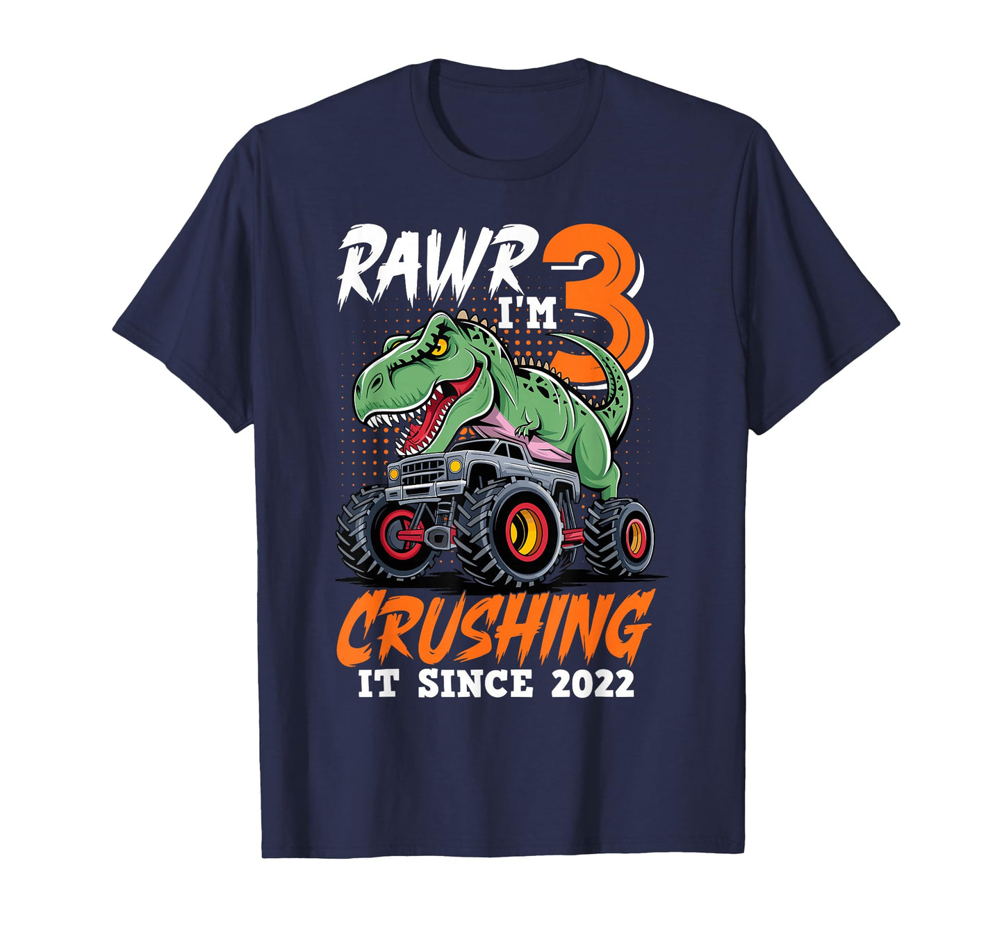 3rd Birthday Monster Truck Dinosaur Party Boys Rawr I'm 3 T-Shirt