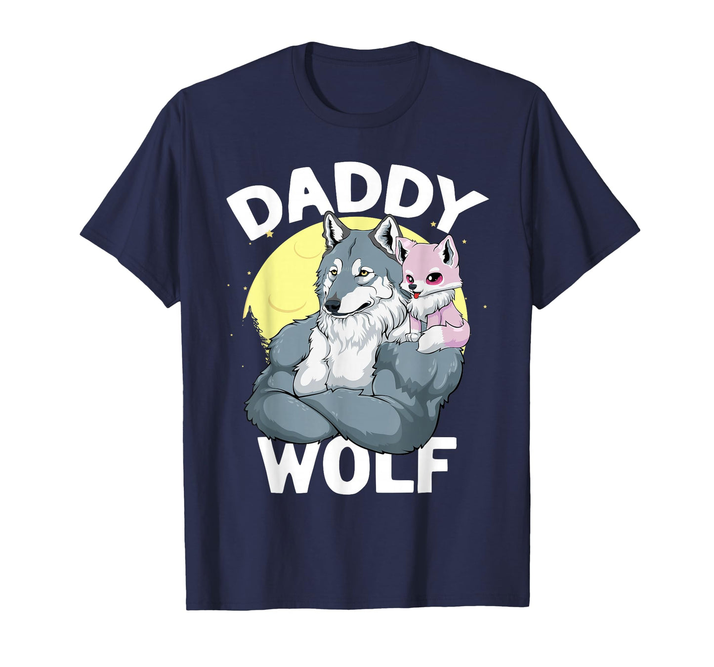 Daddy Wolf with Wolf Dad and Girl Wolf on Fathers Day T-Shirt