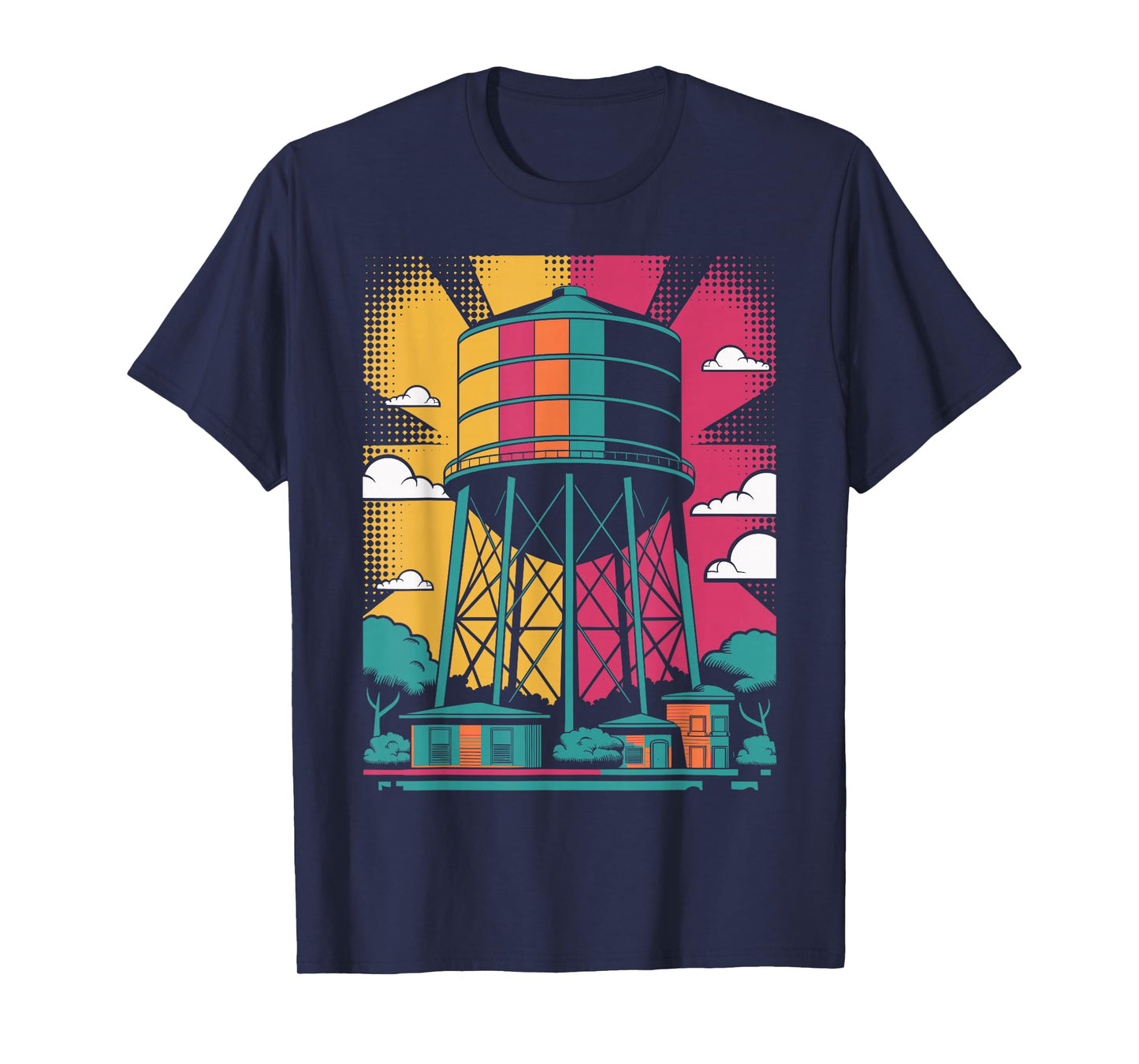 Pop Art Water Tower Urban Landscape Design T-Shirt
