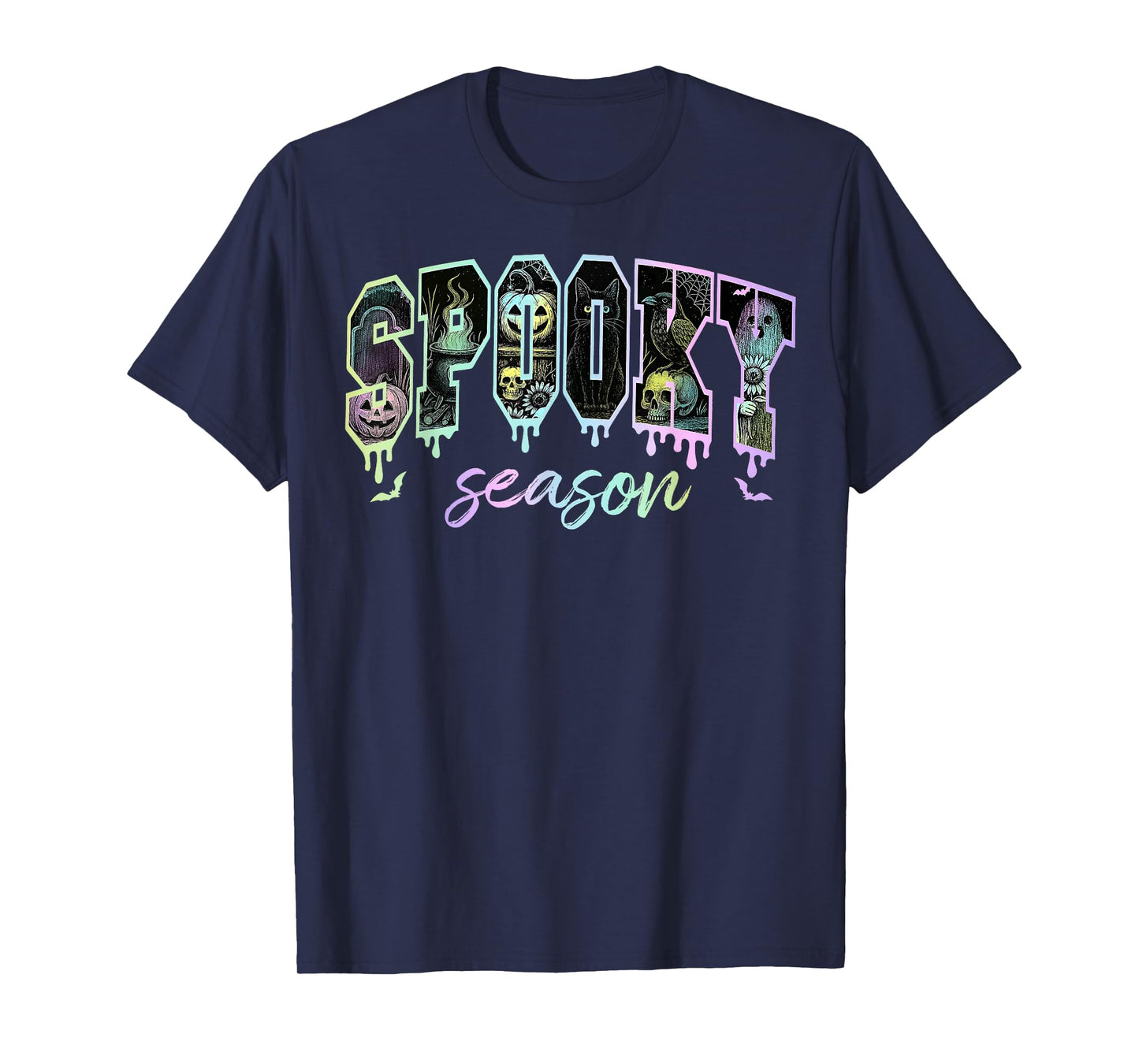 Retro Spooky Season Black Cat Ghost Pumpkin Halloween Women T-Shirt