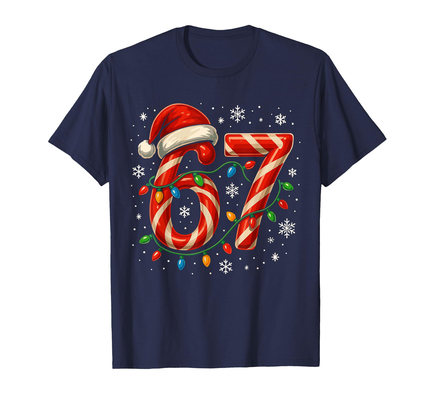67 Christmas Meme Funny Six Seven Xmas Lights Candy Cane T-Shirt