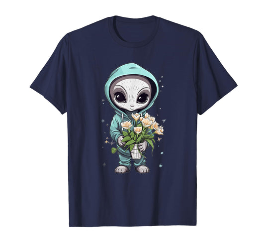 Cute Alien Girl With Flowers I Alien T-Shirt