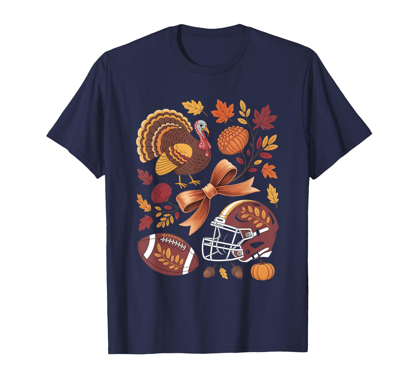 Retro Fall Flowers Thanksgiving Turkey Football Game Day T-Shirt