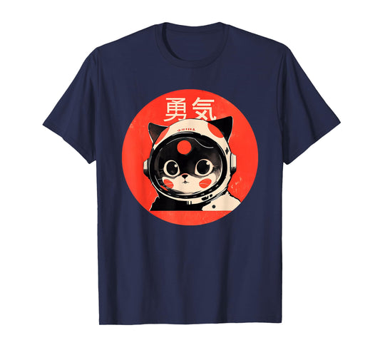 Space Cat Courage Japanese Retro Kawaii Cute Astronaut Cat T-Shirt