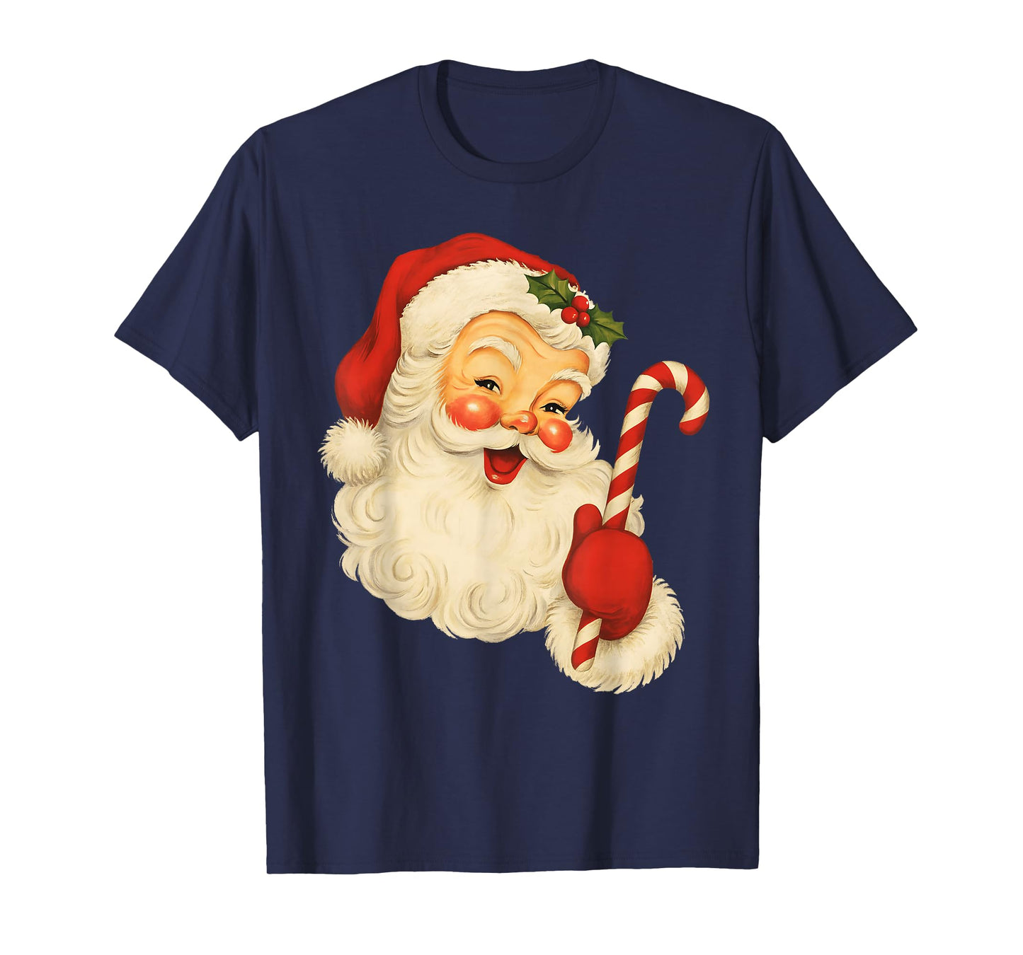 Vintage Retro Merry Christmas Santa Claus Face Candy Cane T-Shirt