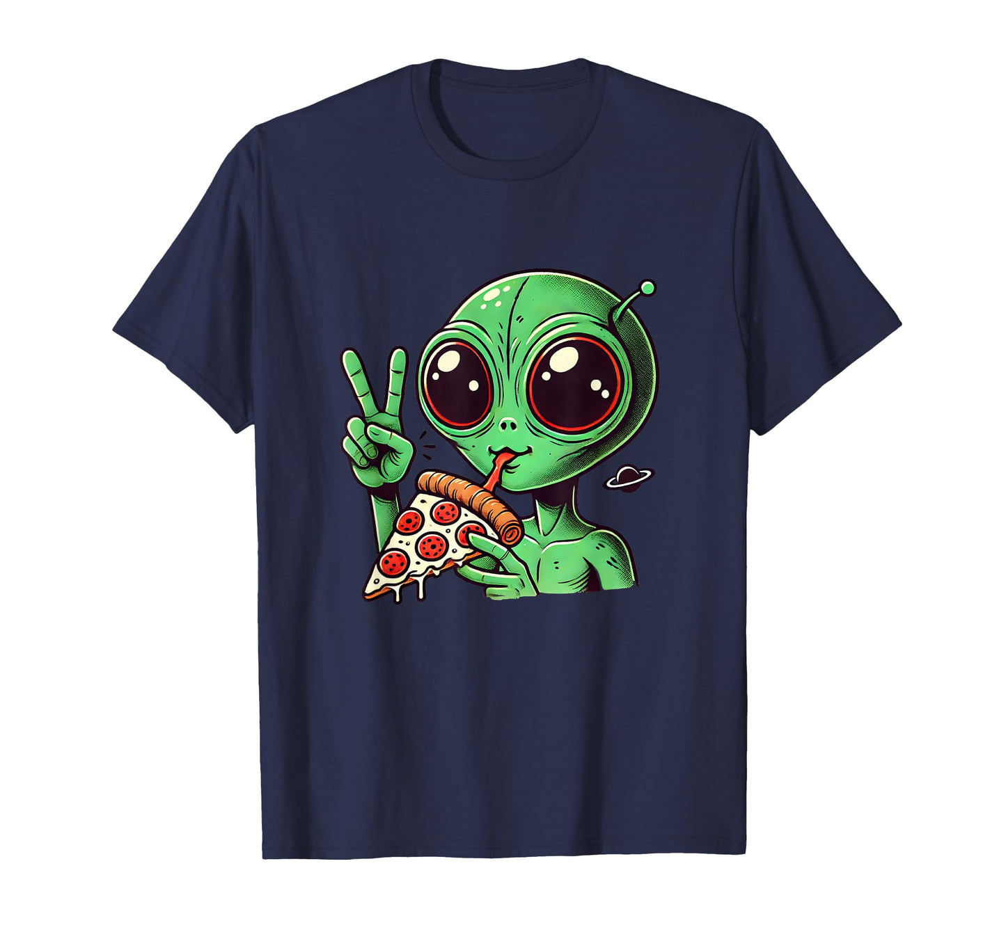 Funny Alien Head Eating Pizza UFO Extraterrestrial T-Shirt