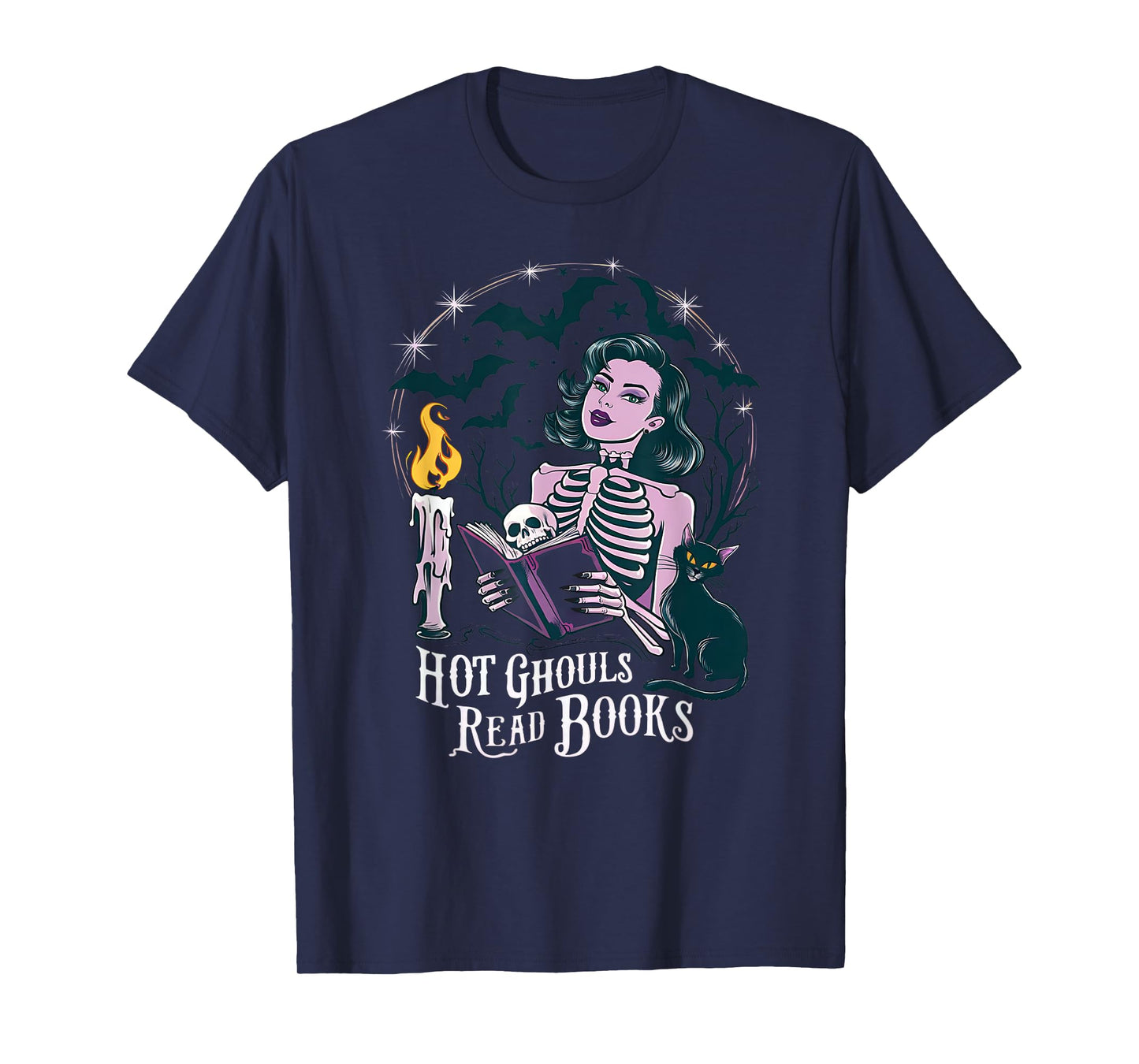Hot Ghouls Read Book Club Spooky Cat Bat Bookish Halloween T-Shirt
