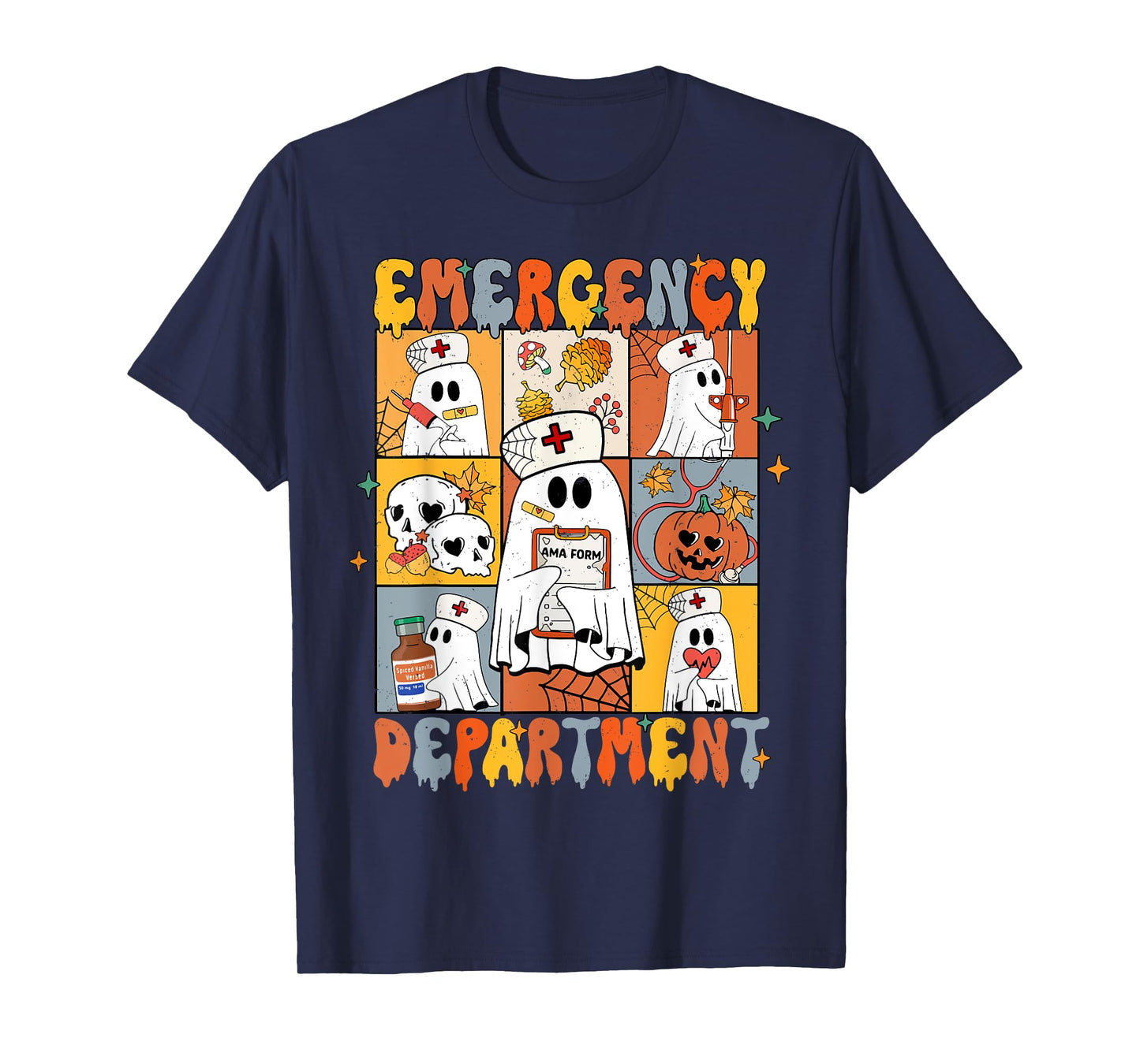 Emergency Department Halloween Cute Pumpkin Ghost ER Nurse T-Shirt