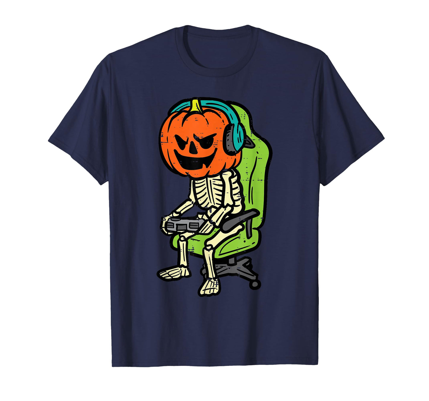Halloween Gamer Skeleton Pumpkin Costume Men Boys Kids Teen T-Shirt