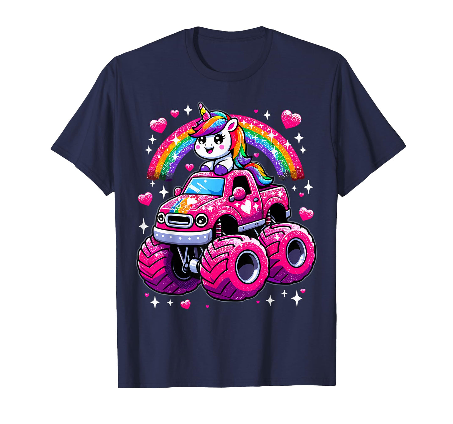 Funny Cute Unicorn Riding Monster Truck T-Shirt