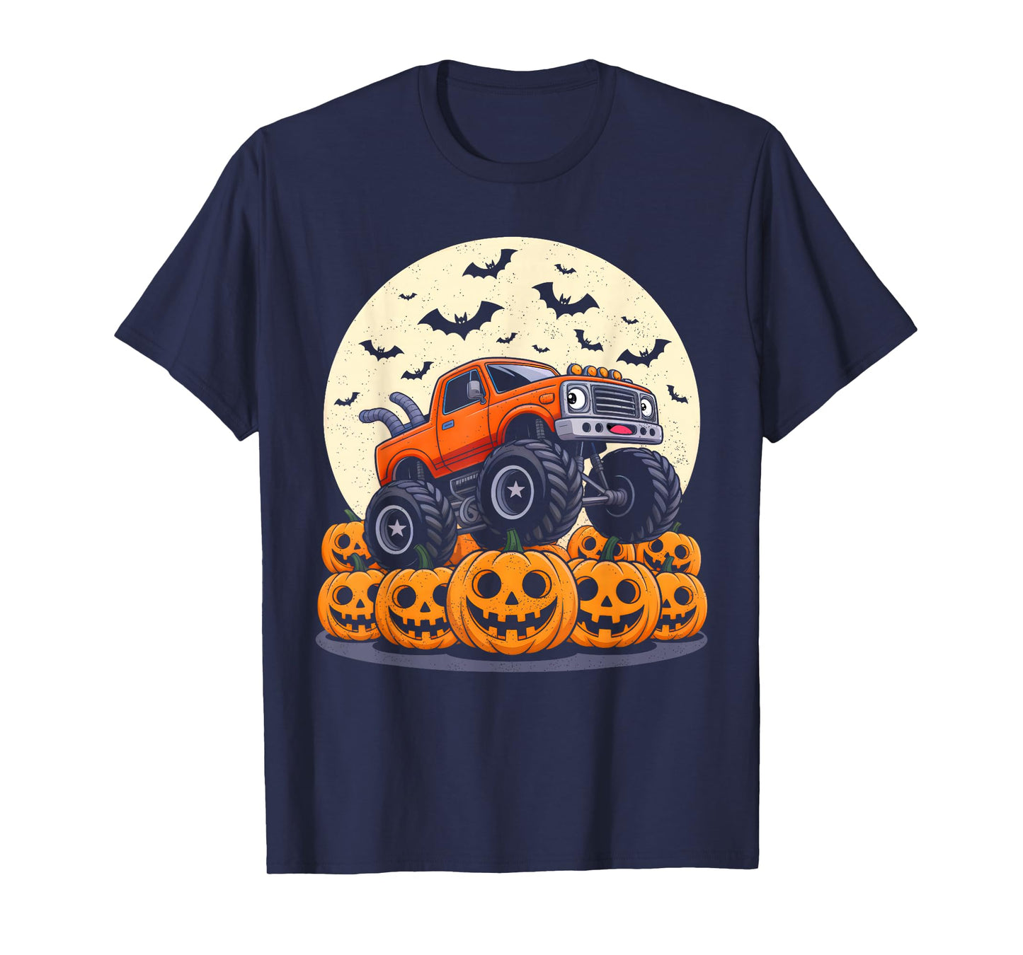 Monster Truck Jack O Lantern Pumpkin Halloween For Boys Kids T-Shirt