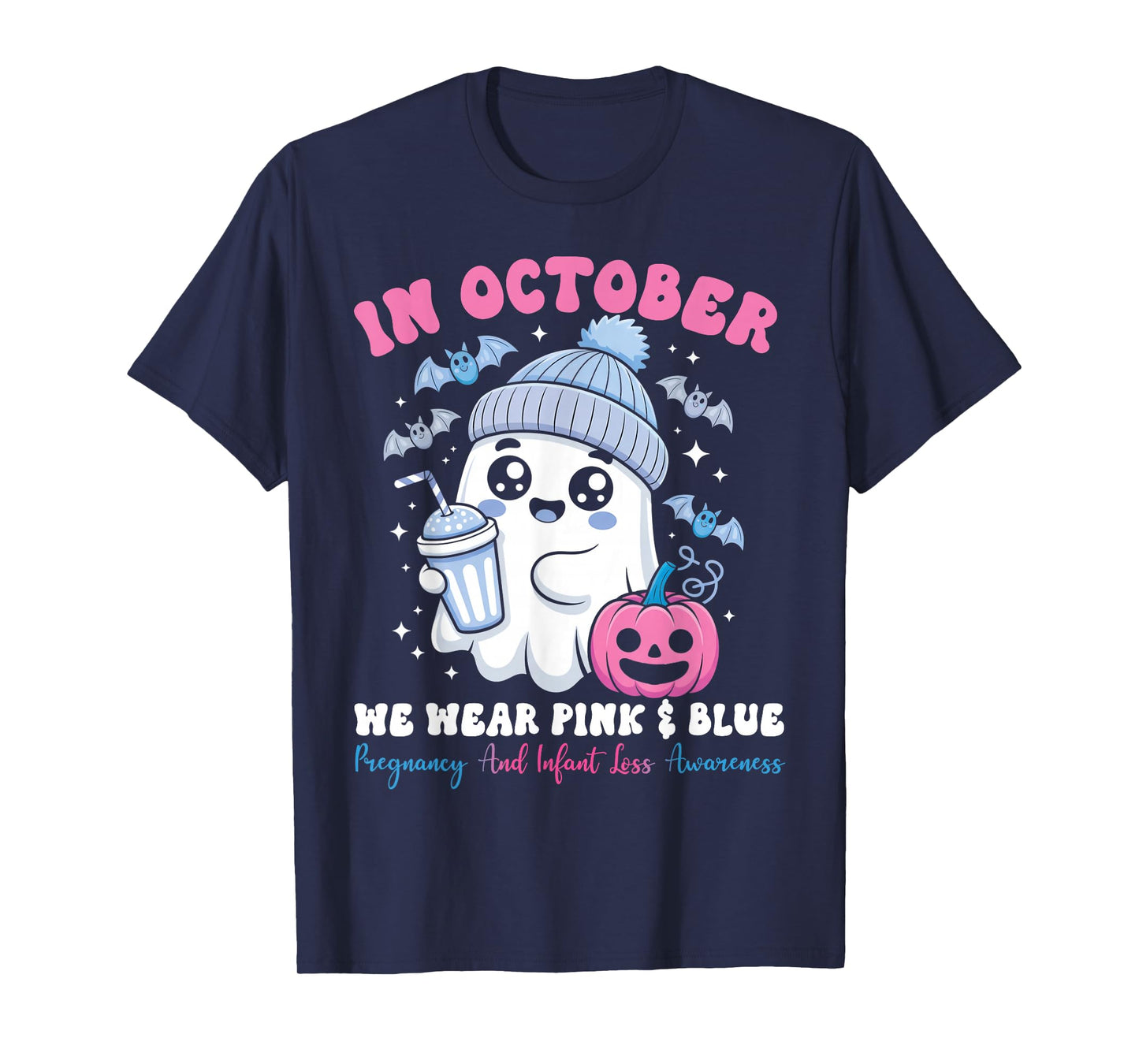 in October We Wear Pink and Blue Infant Loss Awareness T-Shirt